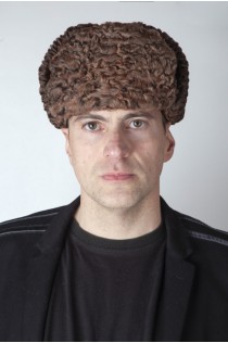 Brown karakul lamb fur hat, Russian style 
